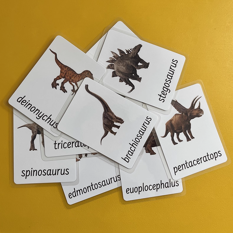 Tarjetas de dinosaurios de tres partes con soporte