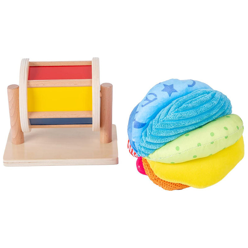Montessori Baby Toys Play Kit - Mirror, Peekaboo, Knob Puzzle, Spinning Drum, Rainbow Ball - 6-12 Months Toddlers