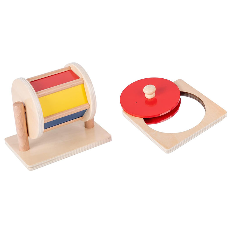 Montessori Baby Toys Play Kit - Mirror, Peekaboo, Knob Puzzle, Spinning Drum, Rainbow Ball - 6-12 Months Toddlers