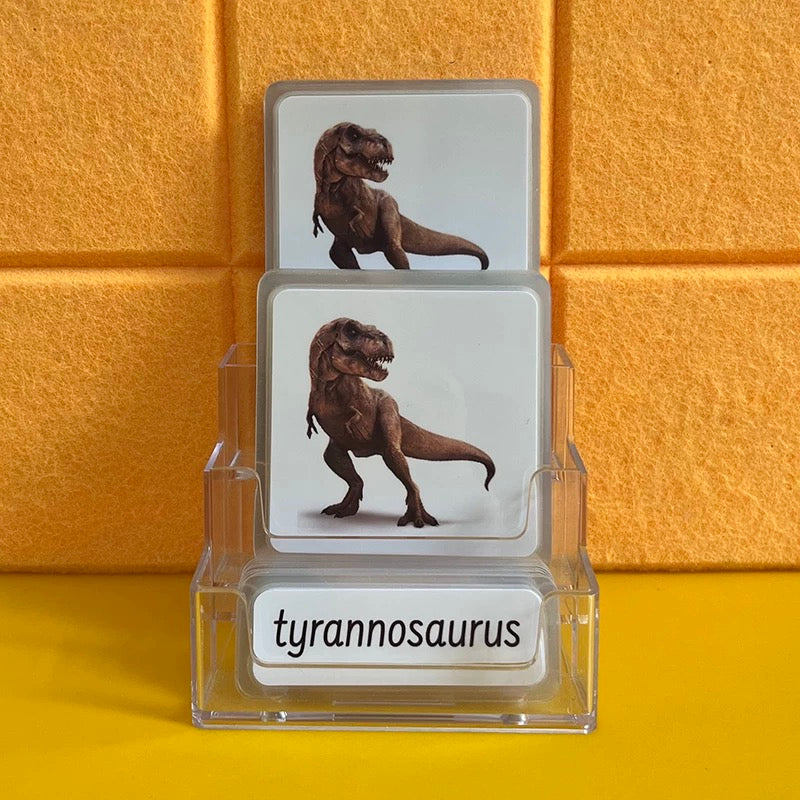 Tarjetas de dinosaurios de tres partes con soporte