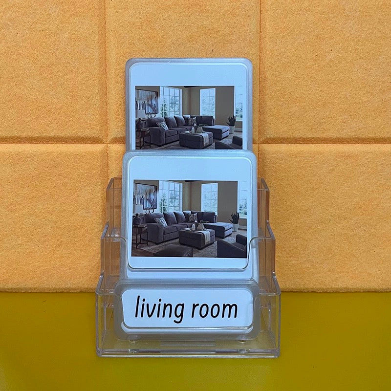 Tarjetas de tres piezas con soporte para sala de estar
