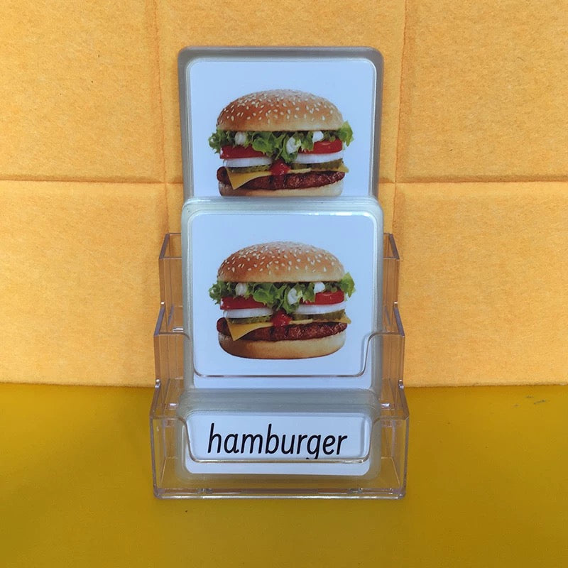 Tarjetas de comida de tres partes con soporte