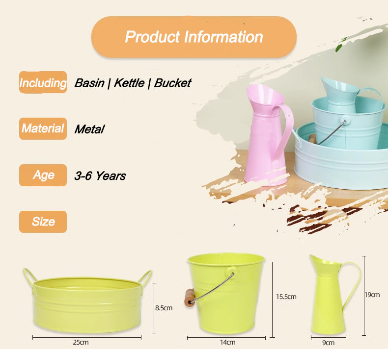 Montessori Metal Basin with Handles, Pitcher, Pail