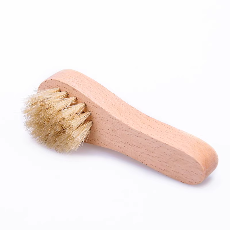4" Small Shoe Brush Wood Handle with Real Boar Bristle Cleaning Shoes