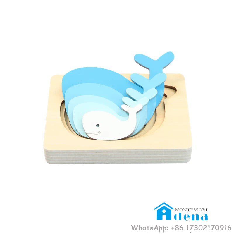 Gradient Layered Wooden Puzzles - Rabbit, Bird, Elephant, Whale