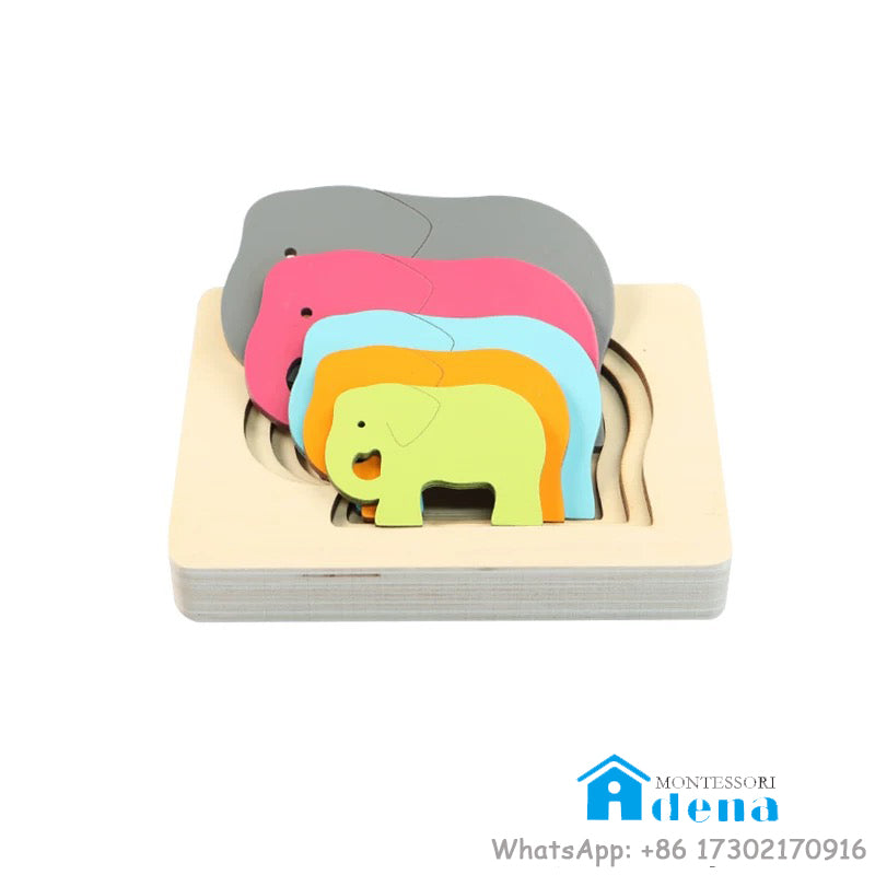Gradient Layered Wooden Puzzles - Rabbit, Bird, Elephant, Whale