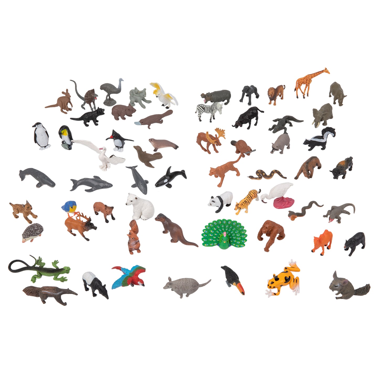 Objetos animales de los siete continentes - conjunto de 60 piezas