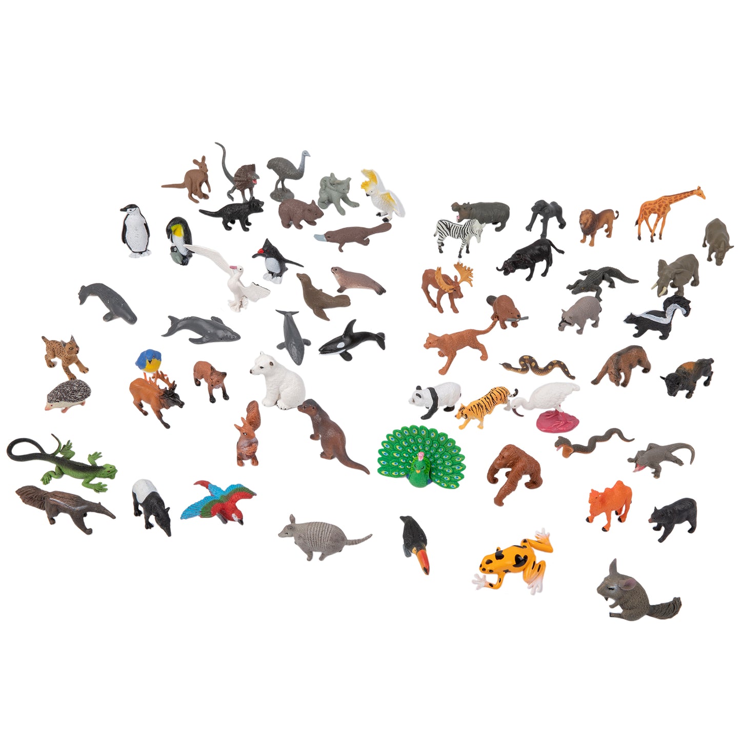 Objetos animales de los siete continentes - conjunto de 60 piezas